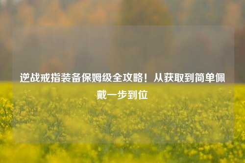 逆战戒指装备保姆级全攻略!从获取到简单佩戴一步到位