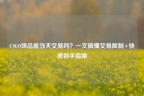 CSGO饰品能当天交易吗?一文搞懂交易限制+快速到手指南