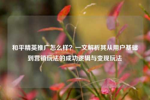 和平精英推广怎么样?一文解析其从用户基础到营销玩法的成功逻辑与变现玩法