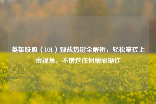 英雄联盟(LOL)观战热键全解析,轻松掌控上帝视角,不错过任何精彩操作