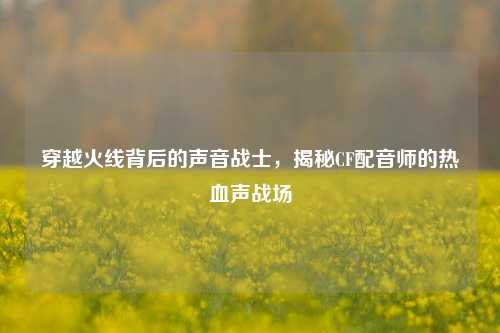 穿越火线背后的声音战士,揭秘CF配音师的热血声战场