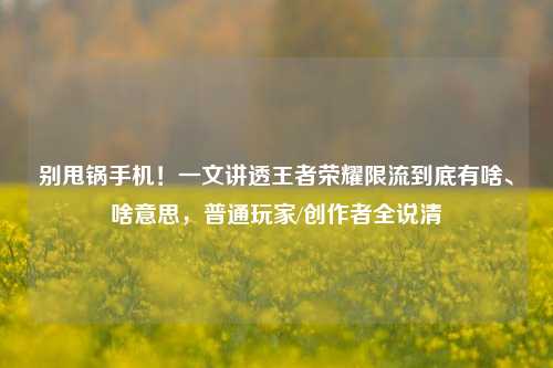 别甩锅手机!一文讲透王者荣耀限流到底有啥、啥意思,普通玩家/创作者全说清