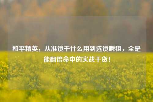 和平精英,从准镜干什么用到选镜瞬狙,全是能翻倍命中的实战干货!