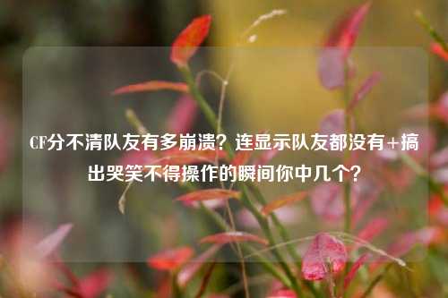 CF分不清队友有多崩溃?连显示队友都没有+搞出哭笑不得操作的瞬间你中几个?