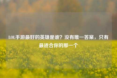LOL手游最好的英雄是谁?没有唯一答案,只有最适合你的那一个