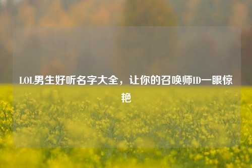 LOL男生好听名字大全,让你的召唤师ID一眼惊艳