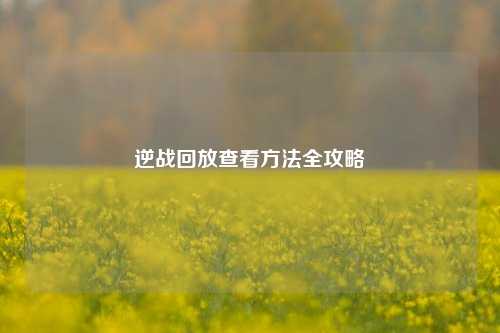 逆战回放查看方法全攻略